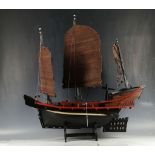 An early 20th century Chinese oriental hardwood model of sailing junk boat, c.1920s, in good general