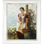 20th Century, Italian modern school, 'The Flower Seller', oil on board, 60 x 50cm, in a white