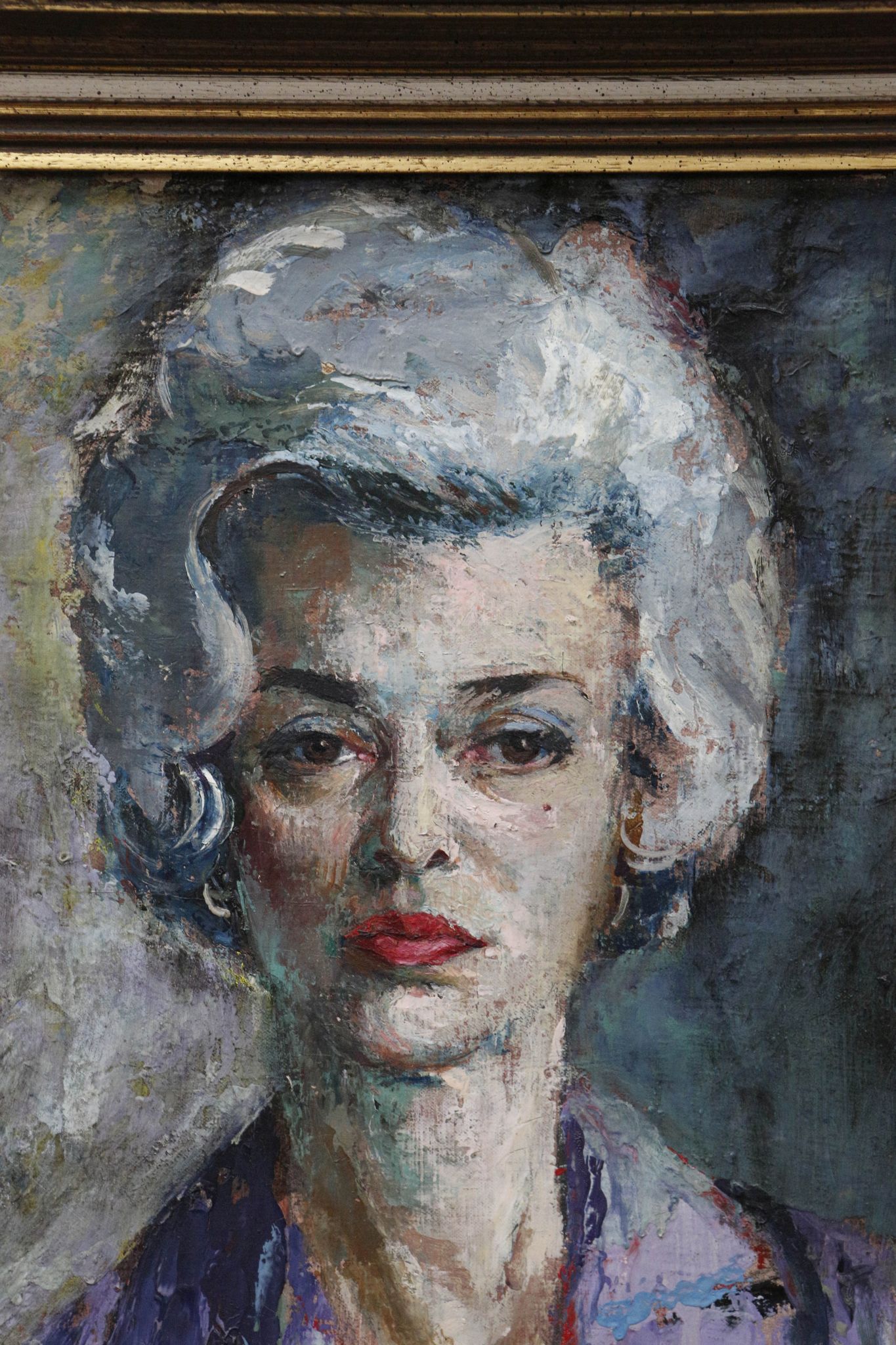 Vasco Lazzolo, oil on panel, portrait of the artist's wife, signed and dated '62, framed, 90 x 60cm - Image 2 of 3