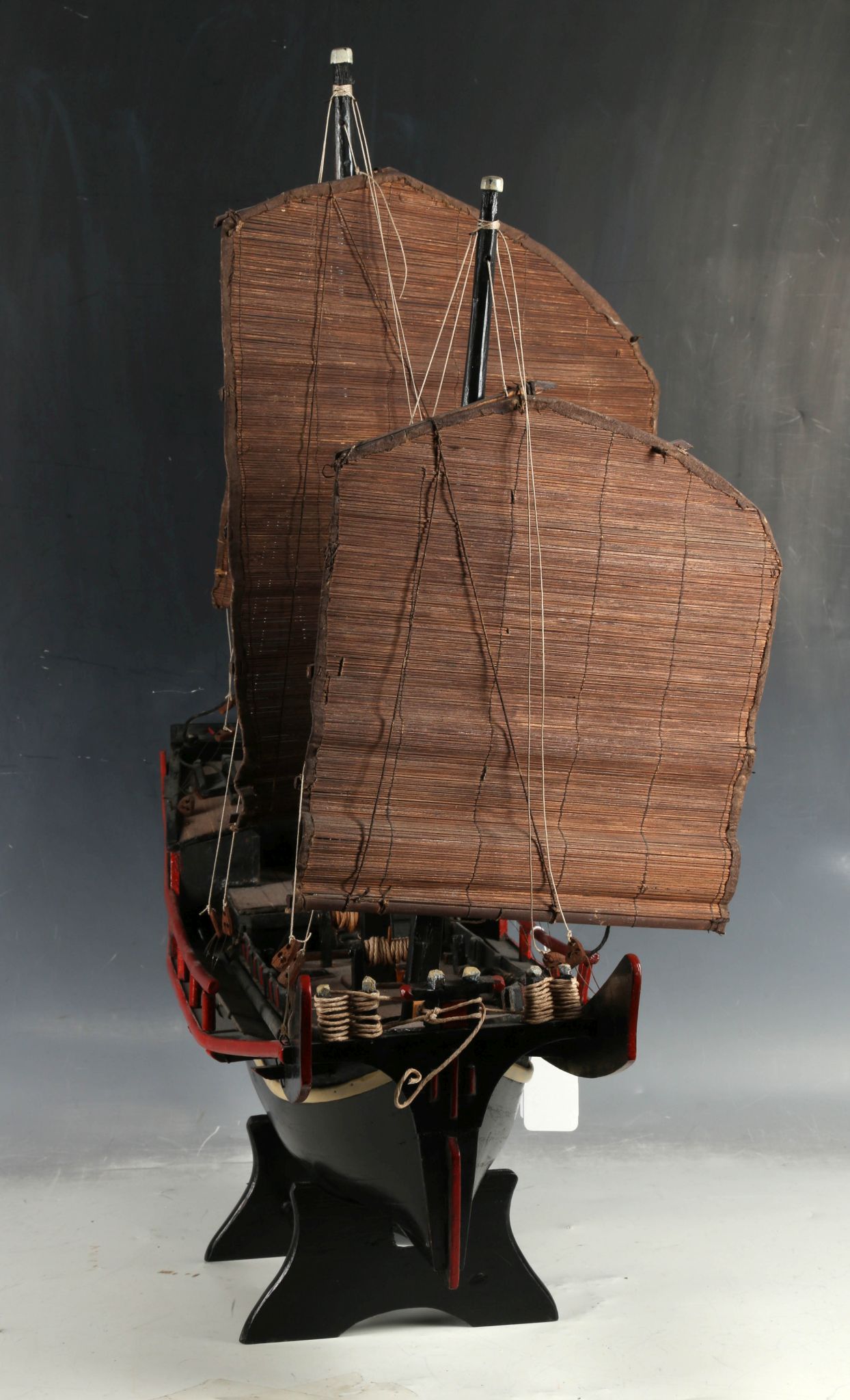 An early 20th century Chinese oriental hardwood model of sailing junk boat, c.1920s, in good general - Image 3 of 7