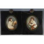 Two 20th century portrait oval shaped miniature studies, one depicting mother and child and a little