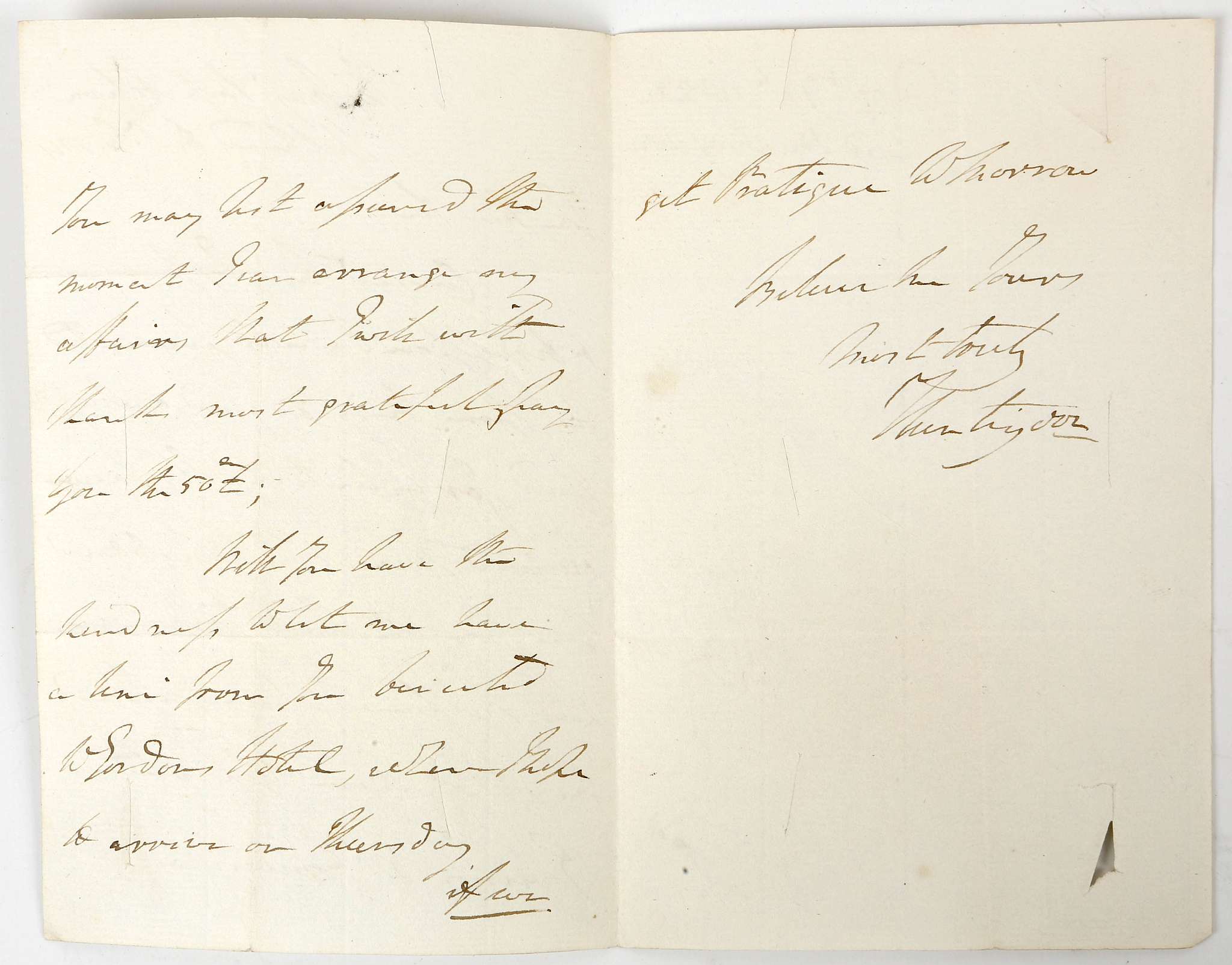 WEST INDIES –DOMINICA – LORD HUNTINGDON autographed letter signed dated Spithead December 19th 1821: - Image 2 of 2