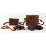 Binoculars; J D Moeller Wedel folding, leather case, and Aitchison lumac x 12, leather case