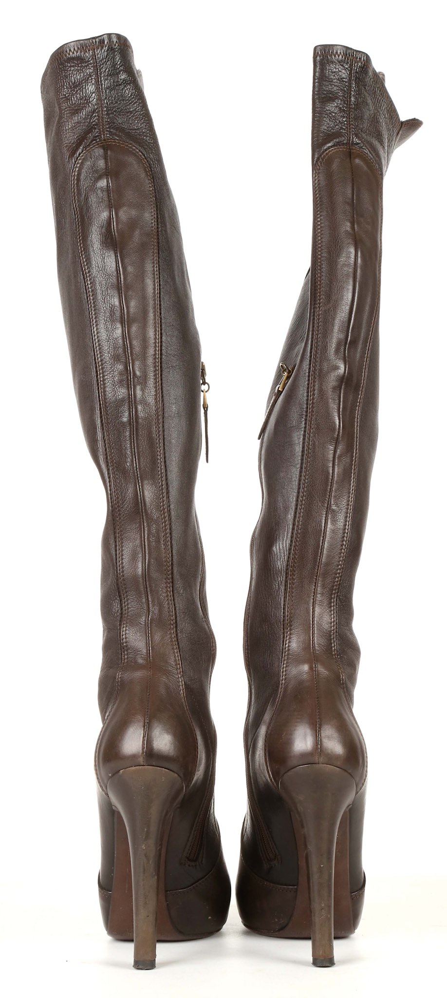 GUCCI THIGH HIGH BLACK LEATHER BOOTS, stiletto heel, size 38, and a pair of brown Casadei boots - Image 8 of 8