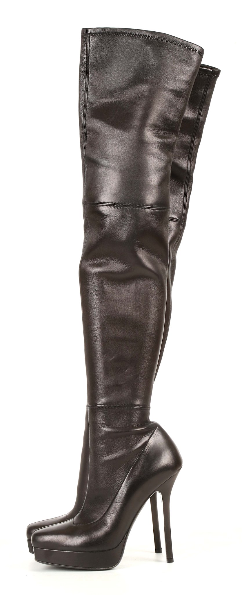 GUCCI THIGH HIGH BLACK LEATHER BOOTS, stiletto heel, size 38, and a pair of brown Casadei boots - Image 5 of 8