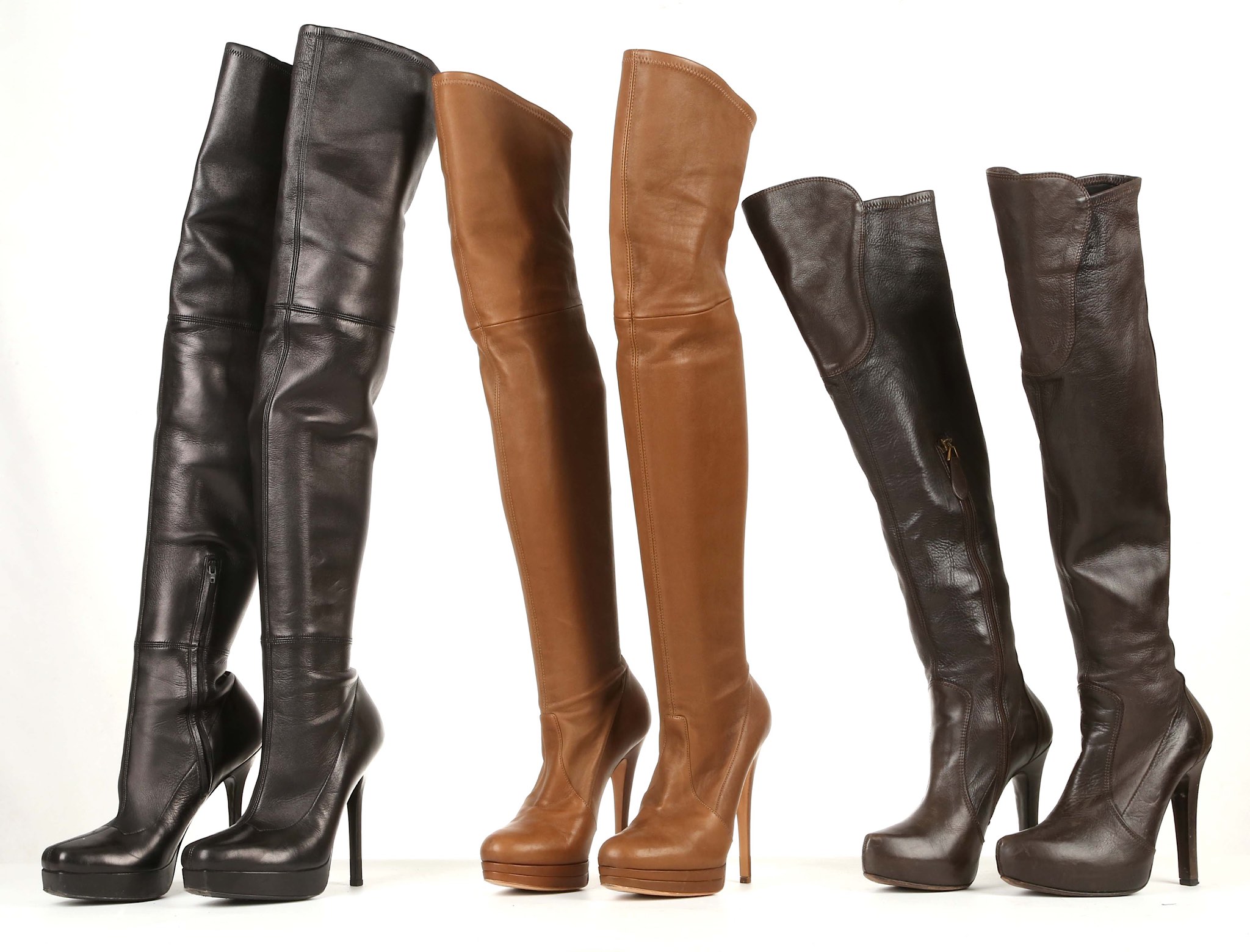 GUCCI THIGH HIGH BLACK LEATHER BOOTS, stiletto heel, size 38, and a pair of brown Casadei boots - Image 2 of 8