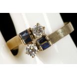 A 14ct gold, diamond and sapphire set ring