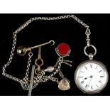 A late 19th century Swiss .935 silver fob watch, w