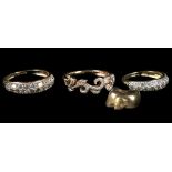 A .925 silver gilt and diamond set scroll ring, to
