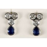 A pair of 18ct white gold, diamond and sapphire ea