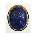 A 19th century carved lapis lazuli cameo brooch, w