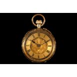 A late 19th century 18ct gold cased fob watch, wit