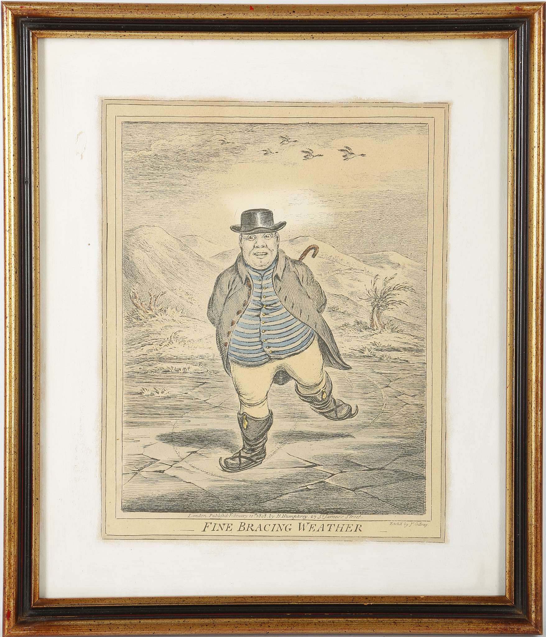 J. Gillray, three early 19th century caricature etchings; 'Fine Bracing Weather', 'Sad Sloppy