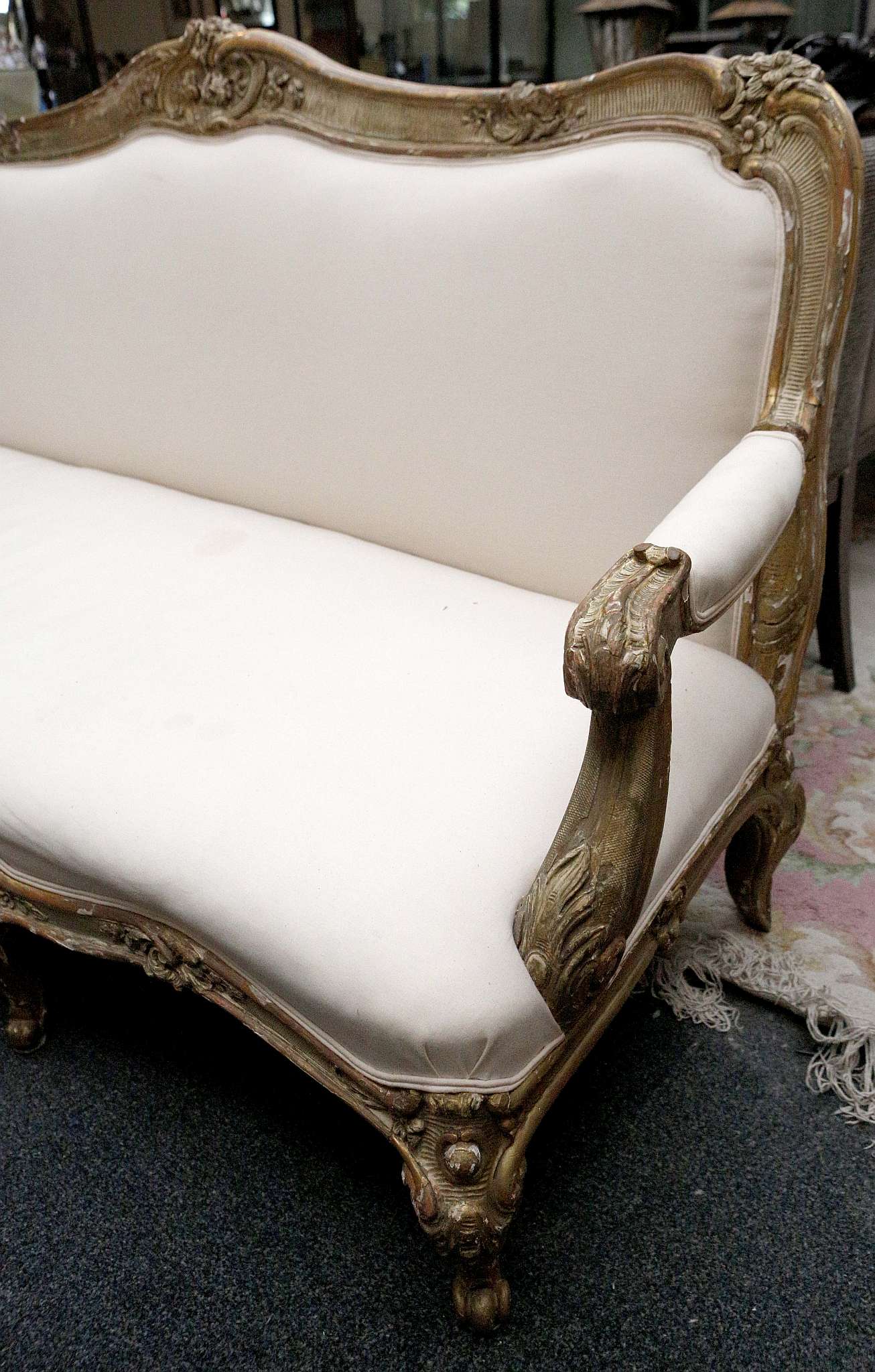 A French 19th century four seat sofa, carved flora - Image 2 of 2