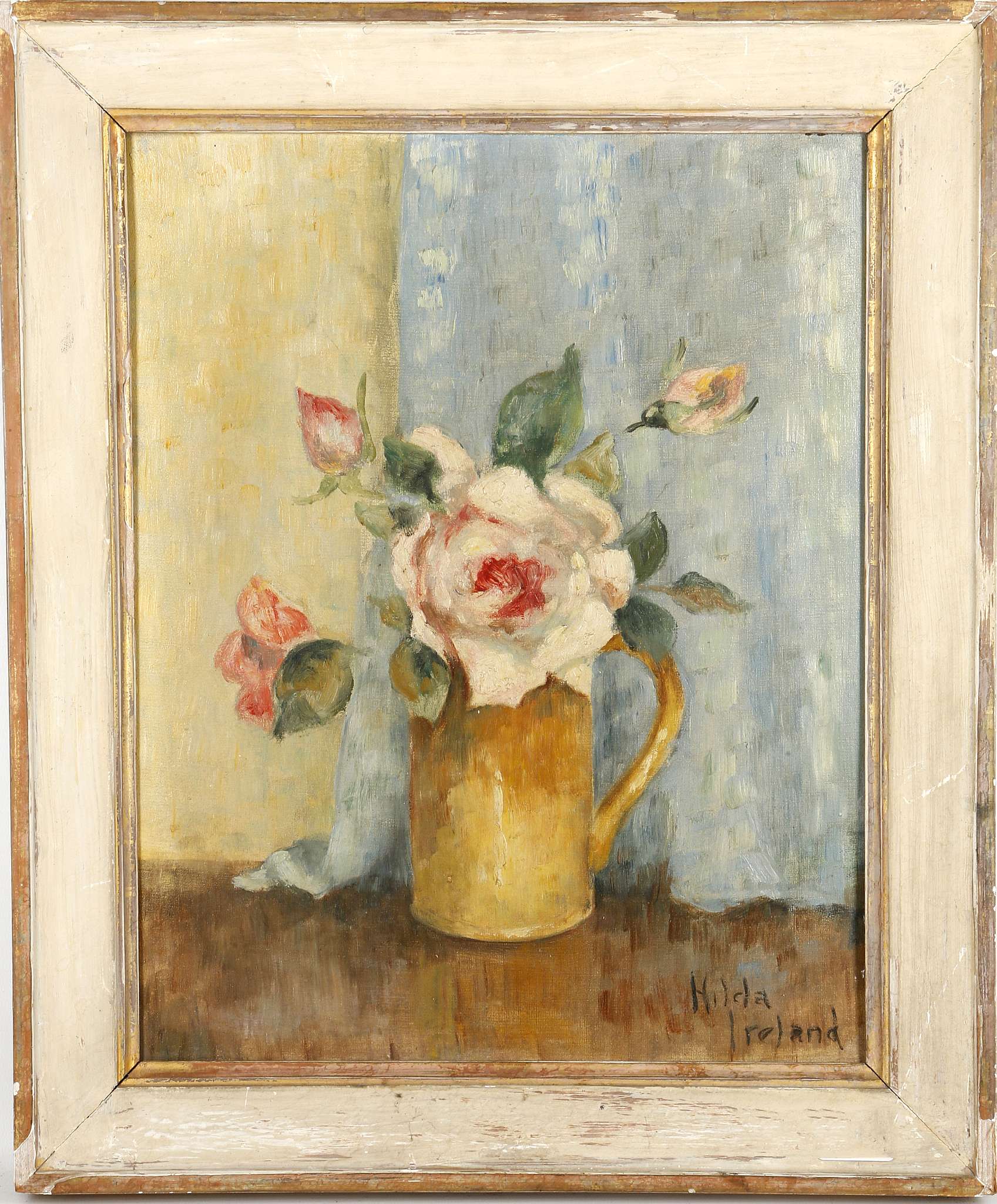 Hilda Ireland (1900-?), two oils on canvas and board, both still lives of flowers in a vase,