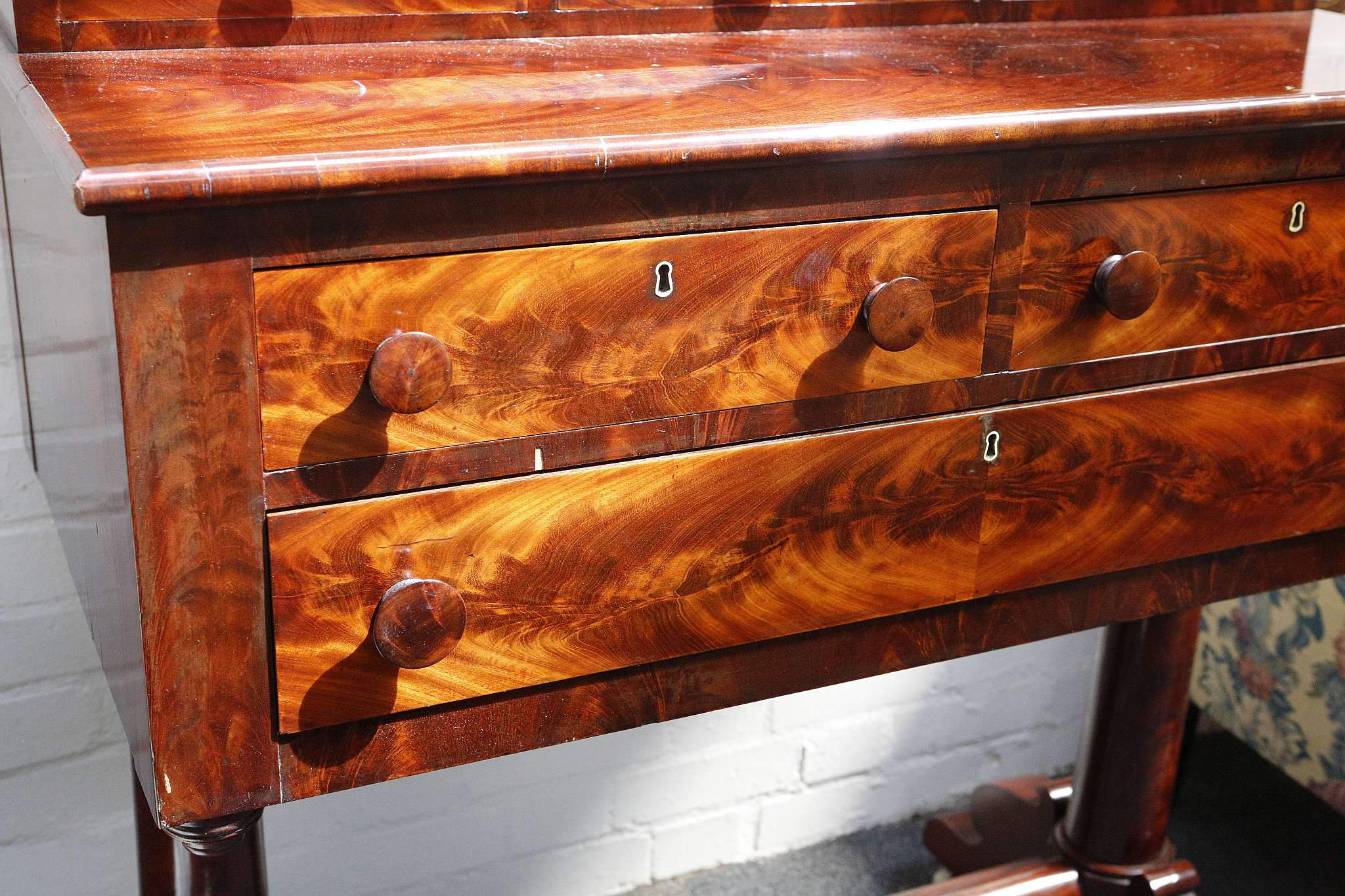 A 19th century French mahogany dressing chest, with articulated mirror over three drawers on - Image 5 of 7
