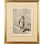 A black and white print 'La Sentinelle', two other pictures and three frames (6)