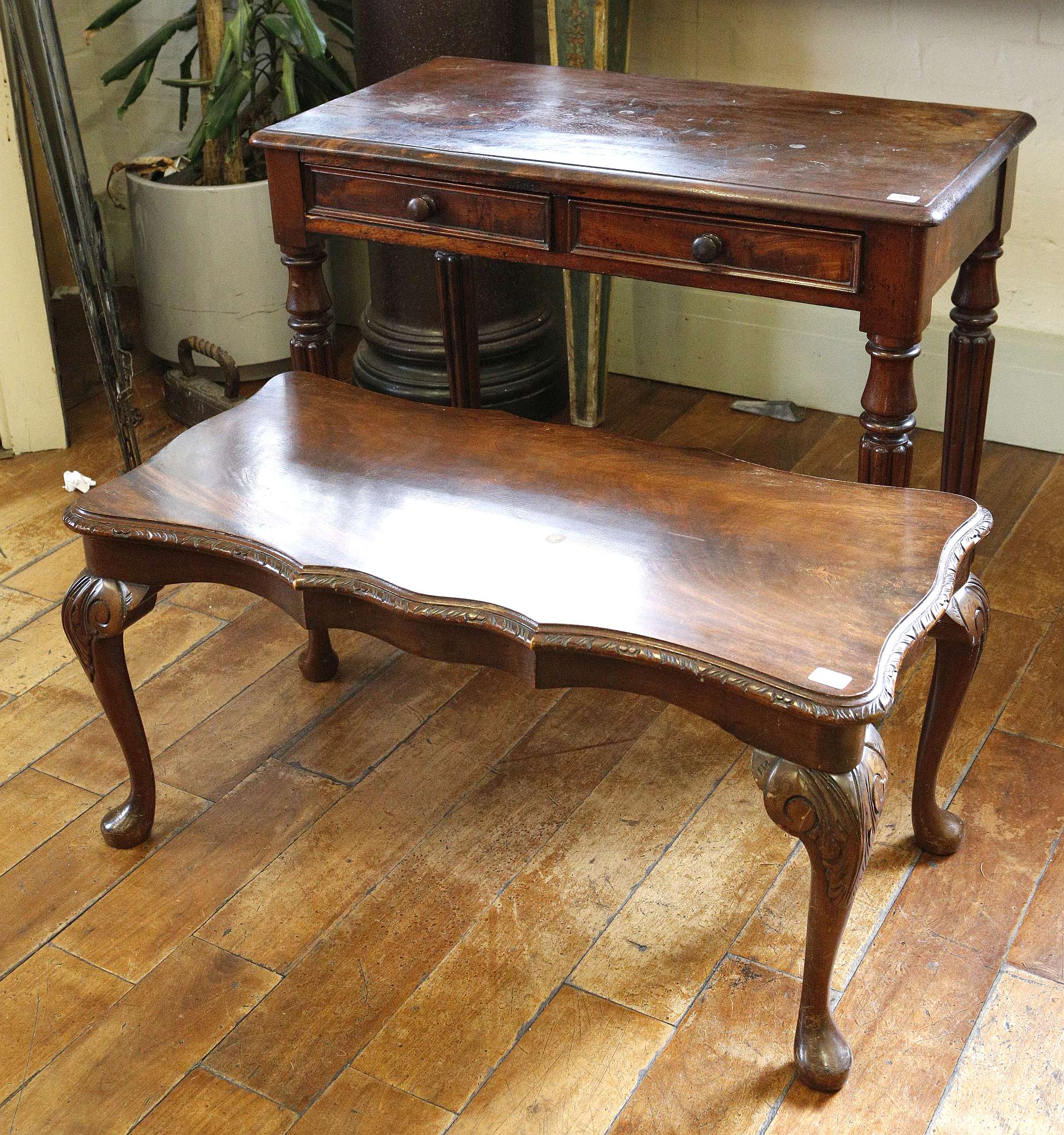 A William IV flame mahogany two drawer side table,