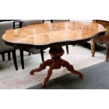 A contemporary burr walnut shaped centre table, ca