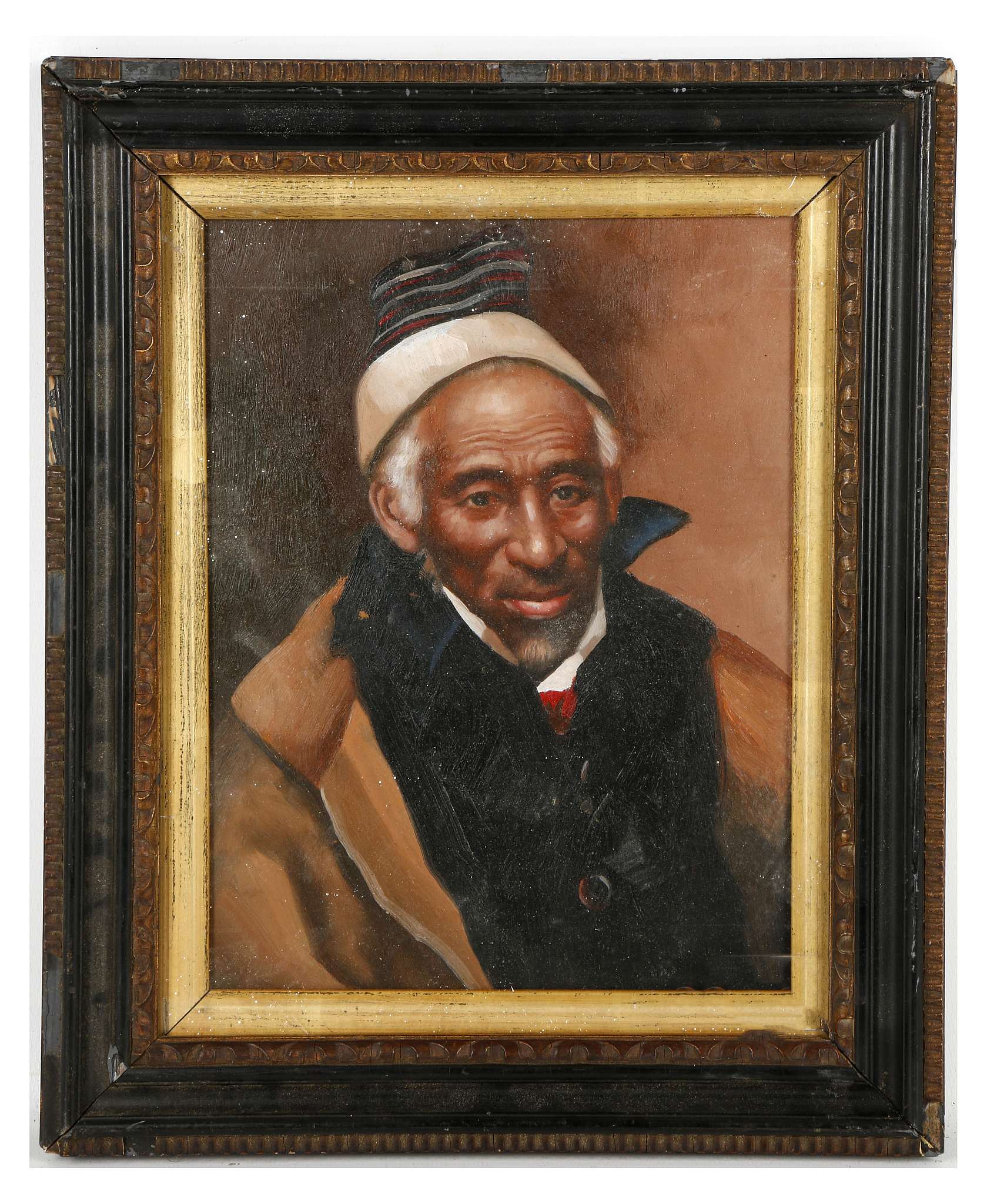 Oil on board, a Hogarth framed portrait of a well dressed gentleman, 22 x 17.5cm