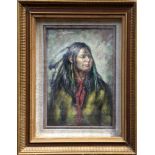 20th Century School, an oil painting portrait of an American Native Red Indian, 40 x 29cm