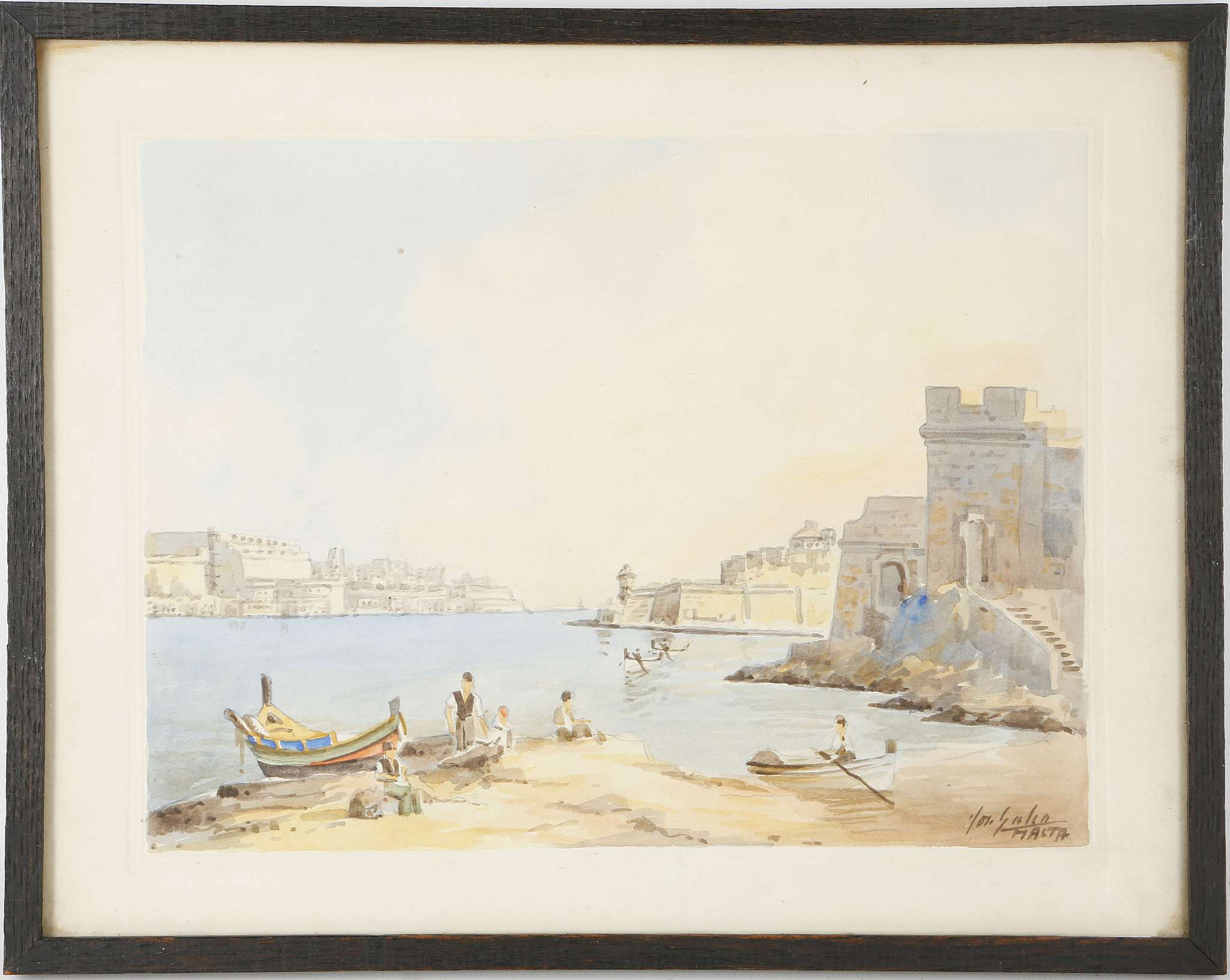 Galia, three 20th century Maltese view watercolours of Medina and the Grand Harbour, all signee to - Image 3 of 6