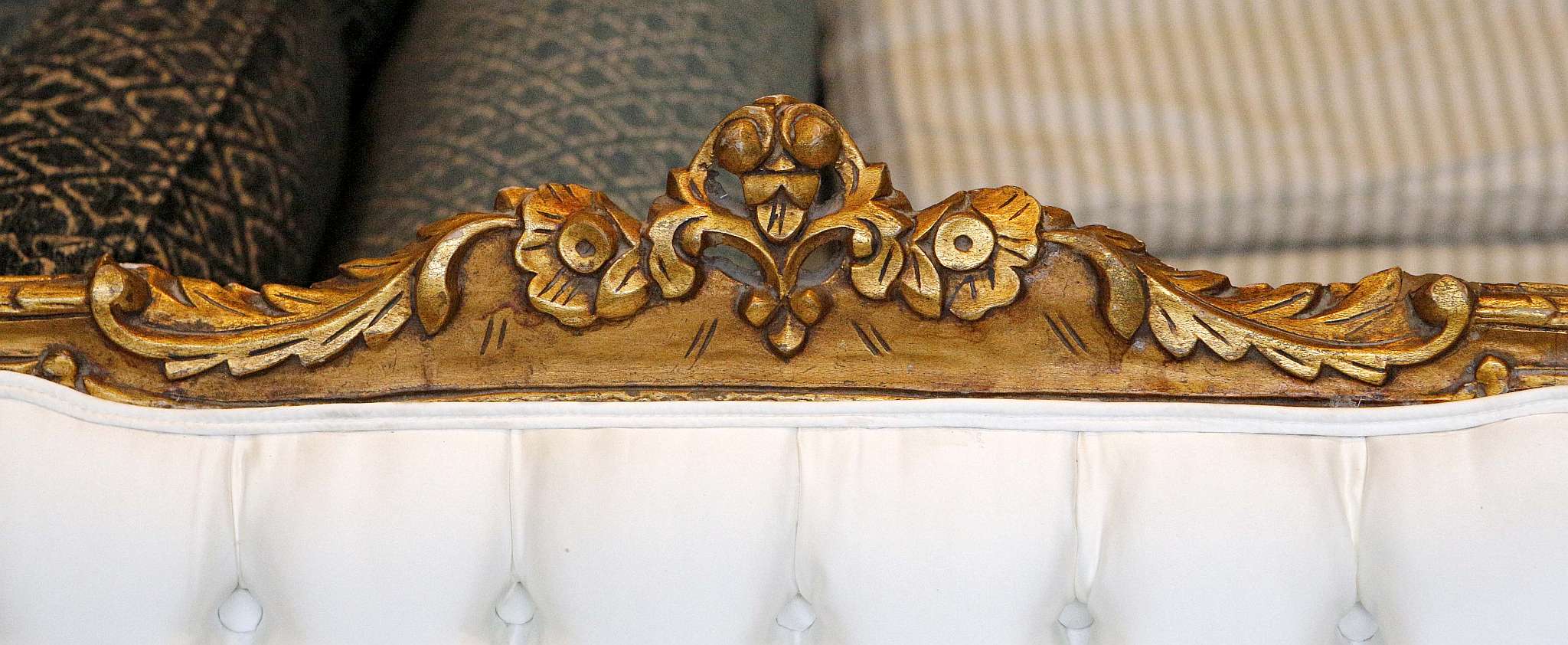 A French style triple seat sofa, gilt floral and l - Image 3 of 3