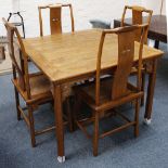 A set of four mid 20th century Chinese export Provincial style Chinese hardwood table and four
