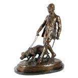 A bronze study of a huntsman and bloodhound after P.J. Mene (1810-1877), huntsman with bunch of