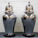 A pair of mercury glazed baluster apothecary jars and covers (2)