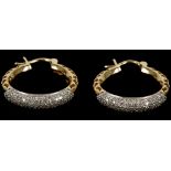 A pair of 18ct yellow gold hoop earrings, pave set with 0.99ct of stones