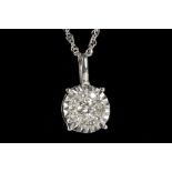 An 18ct white gold multi-cluster diamond pendant (0.25ct) with a 9ct white gold chain