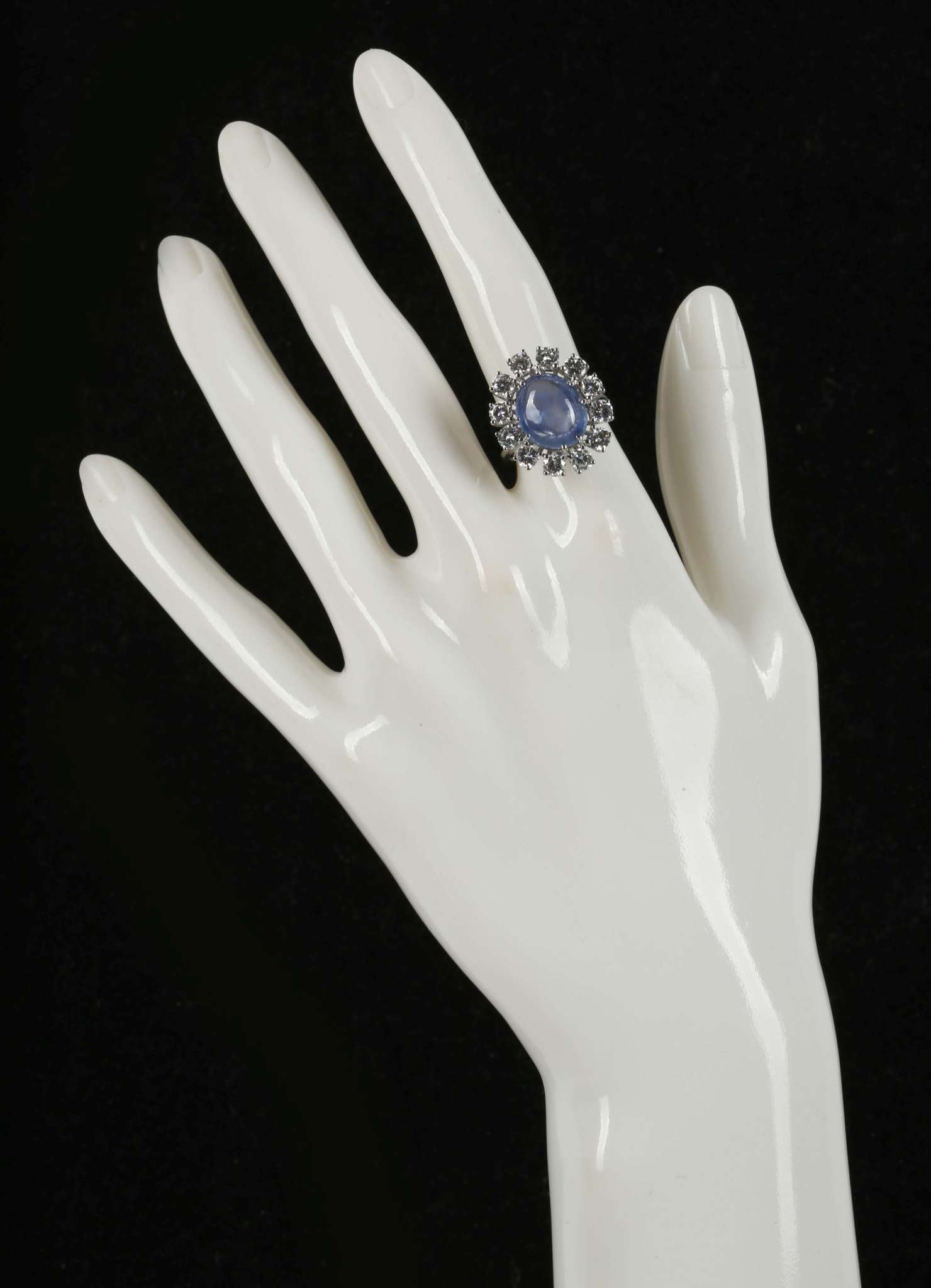 CAB, sapphire and diamond cluster ring set in 18ct white gold - Image 2 of 2