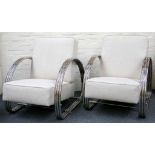 A pair of Andrew Martin steel and upholstered modernist armchairs (2)
