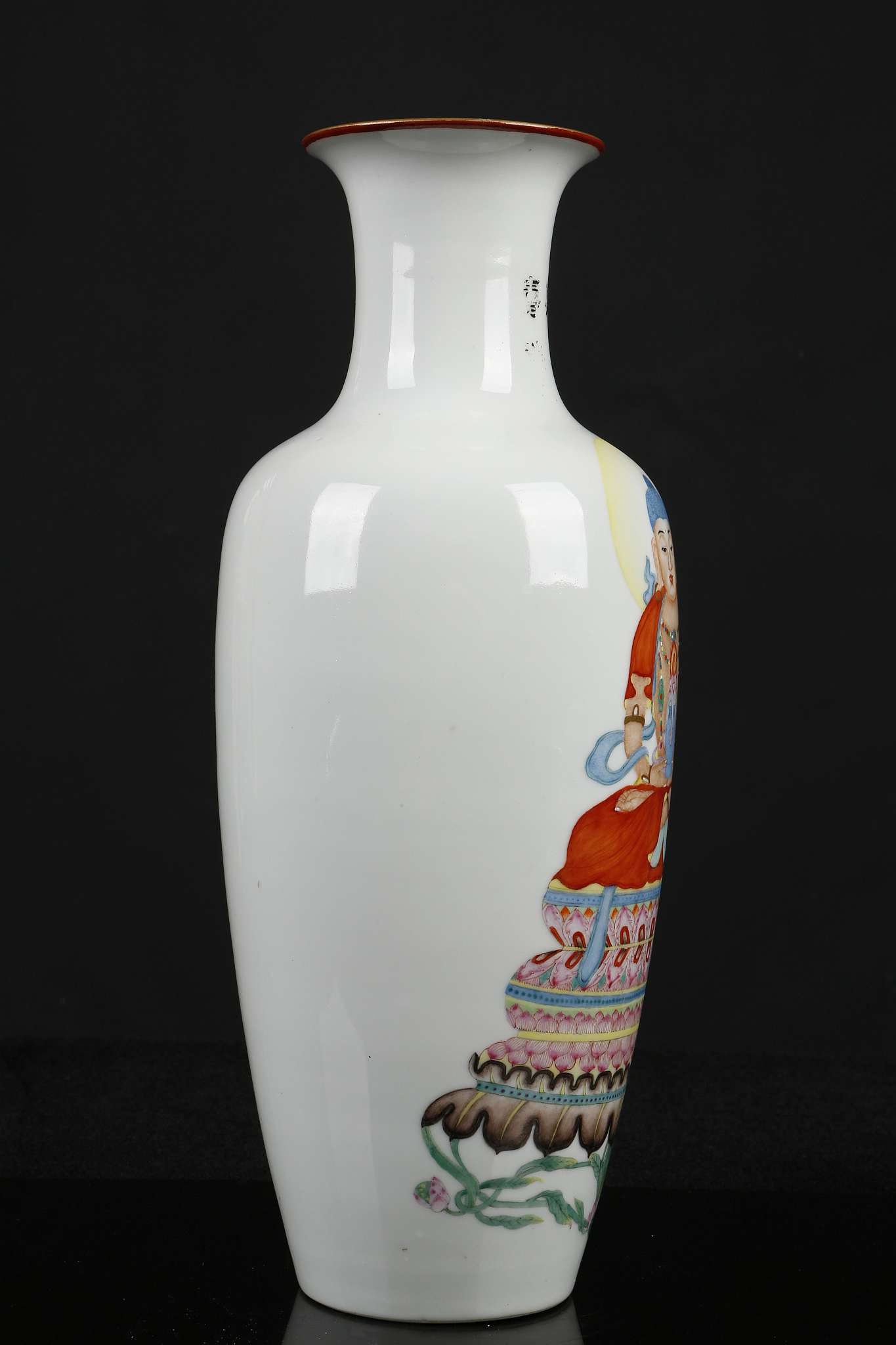A BALUSTER FORM VASE.  Republican era, 1937.  Delicately painted with pink lotus flowers enamelled - Image 5 of 8