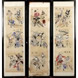 THREE WOODBLOCK PRINTS. Late Qing. Each depicting scenes from Chinese opera, framed and glazed,