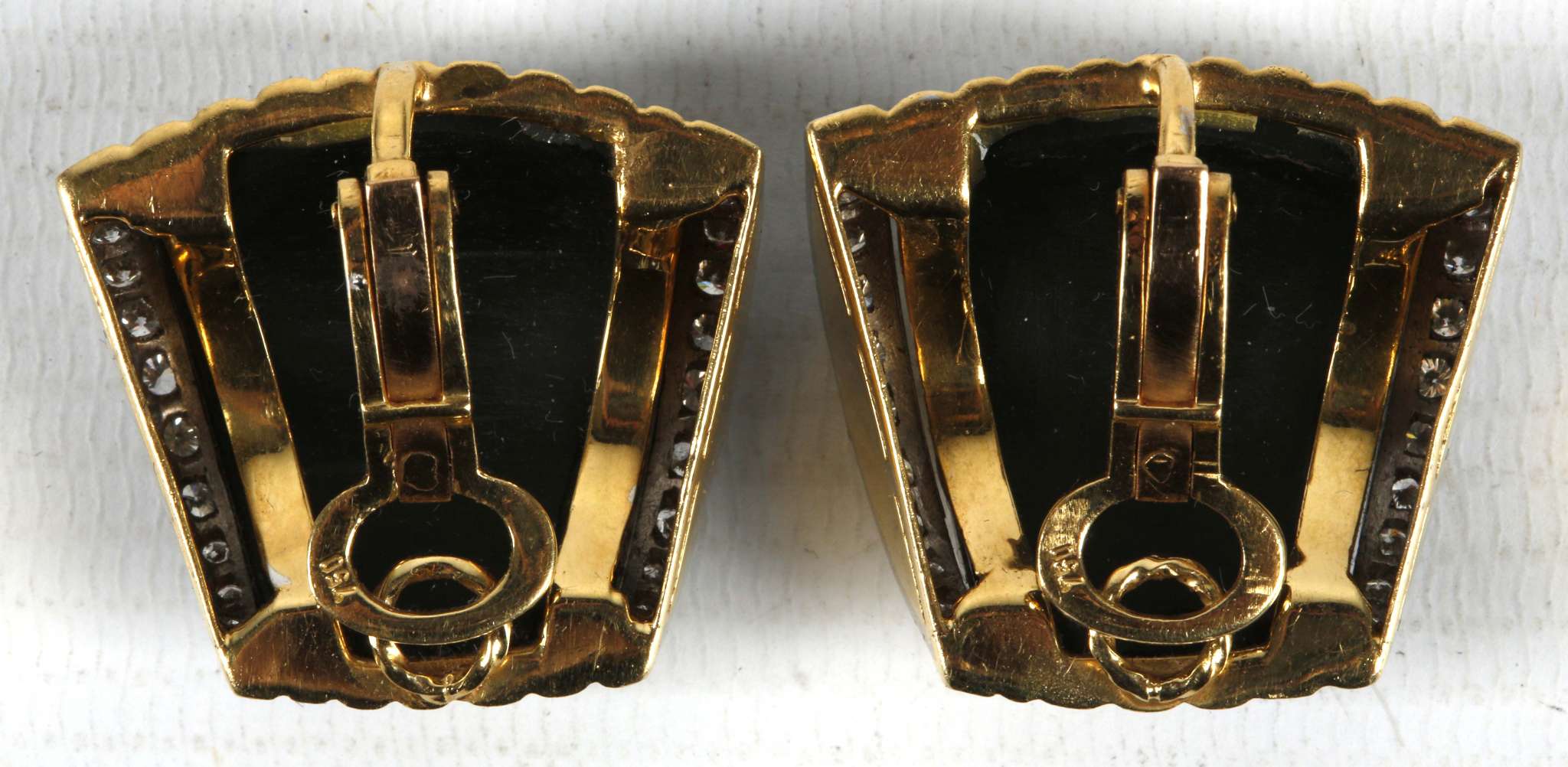 A  pair of onyx , diamond earrings set in yellow gold - Image 2 of 2