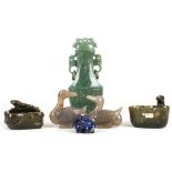 A SELECTION OF CHINESE HARDSTONE CARVINGS.  Early 20th Century.  Comprising two washers one with a
