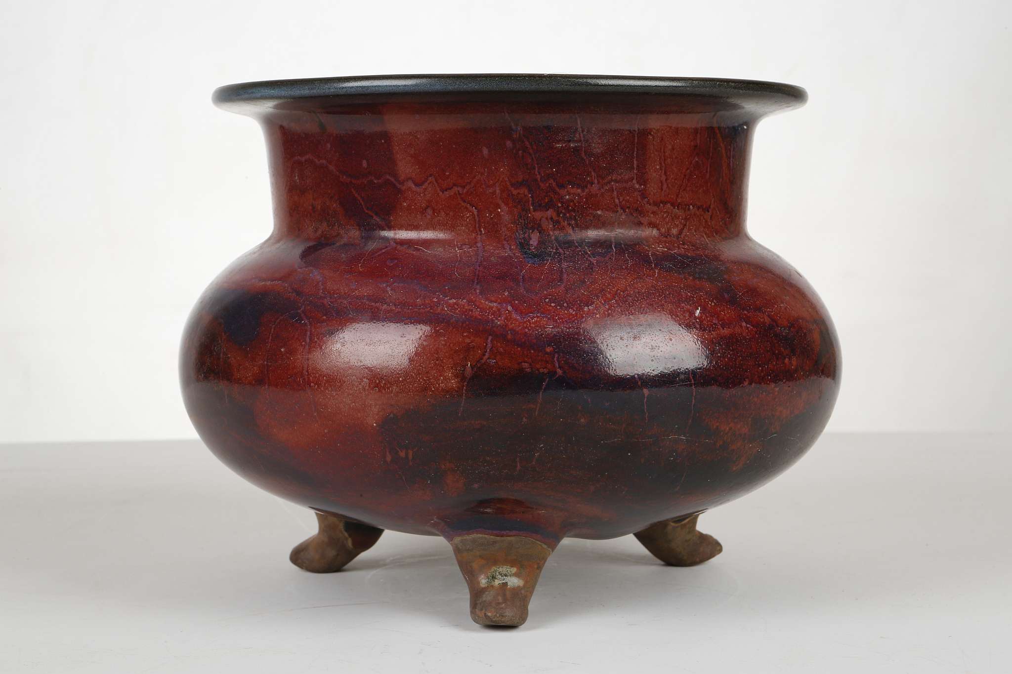 A CHINESE JUN TYPE TRIPOD CENSER. Early 20th Century. The compressed globular body raised on three - Image 3 of 5