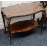 A late 19th century Italian occasional table, the lozenge shaped top with lattice inlay, brass