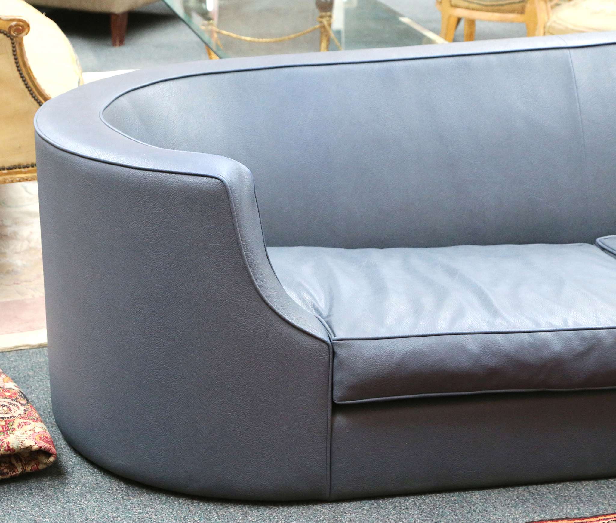 A Heals blue leather upholstered sofa with C end arm rests, 147cm w x 100cm d x 67cm h - Image 3 of 3