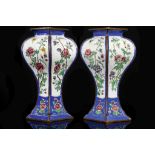 A PAIR OF CANTON ENAMELLED RHOMBOID SECTION BALUST