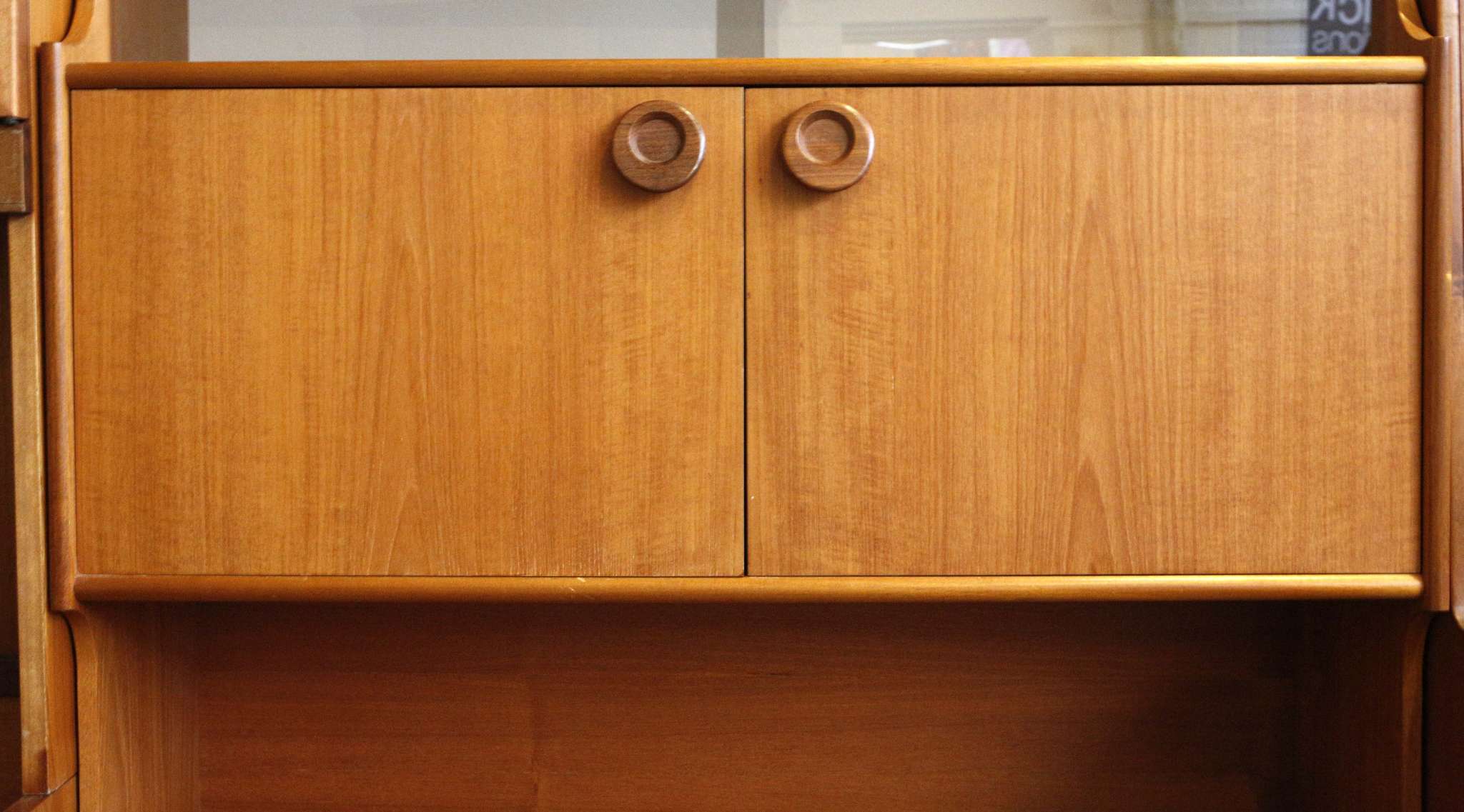 a 1970 G Plan cabinet with glazed sliding doors over cupboard doors and open recess, raised on stile - Image 2 of 2