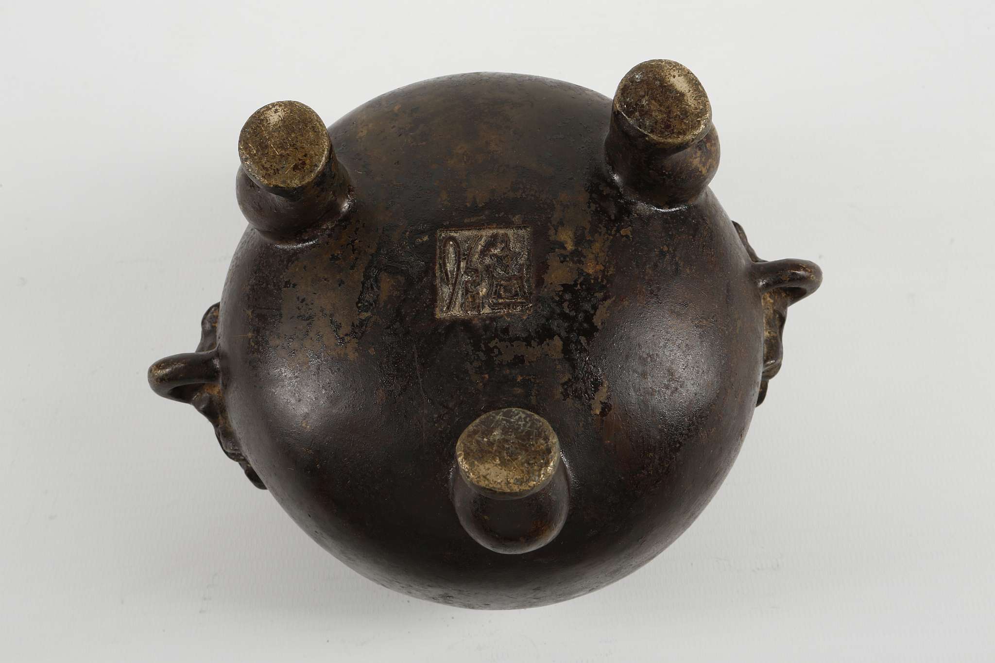 TWO CHINESE BRONZE CENSERS. Late Qing. Comprising a loop handled bronze with Xuande mark, together - Image 11 of 12