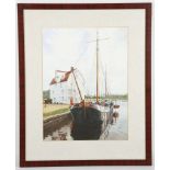 A pair of 20th century watercolours depicting sailing boats at bay on the broads (2)