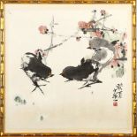 SHAO YU. Painting of birds, framed and glazed, 41 x 40cm. 喜上眉梢图 少愚画