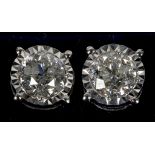 A pair of 18ct white gold diamond stud earrings, screw back (1.92ct)