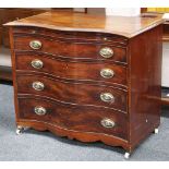 WITHDRAWN !!An antique serpentine front mahogany and cross banded with a satinwood chest of four