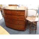 An early 19th century mahogany bow fronted chest of drawers, together with a hexagonal topped