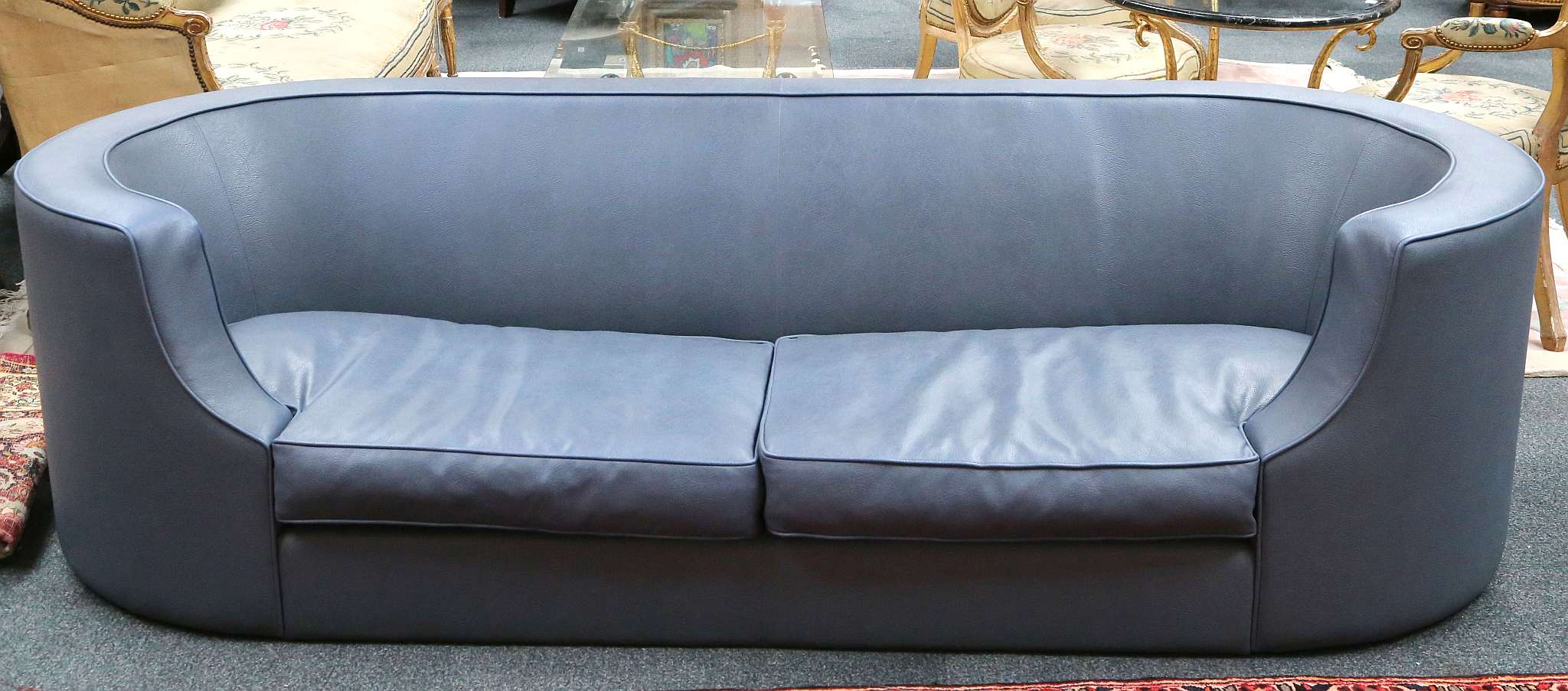 A Heals blue leather upholstered sofa with C end arm rests, 147cm w x 100cm d x 67cm h - Image 2 of 3